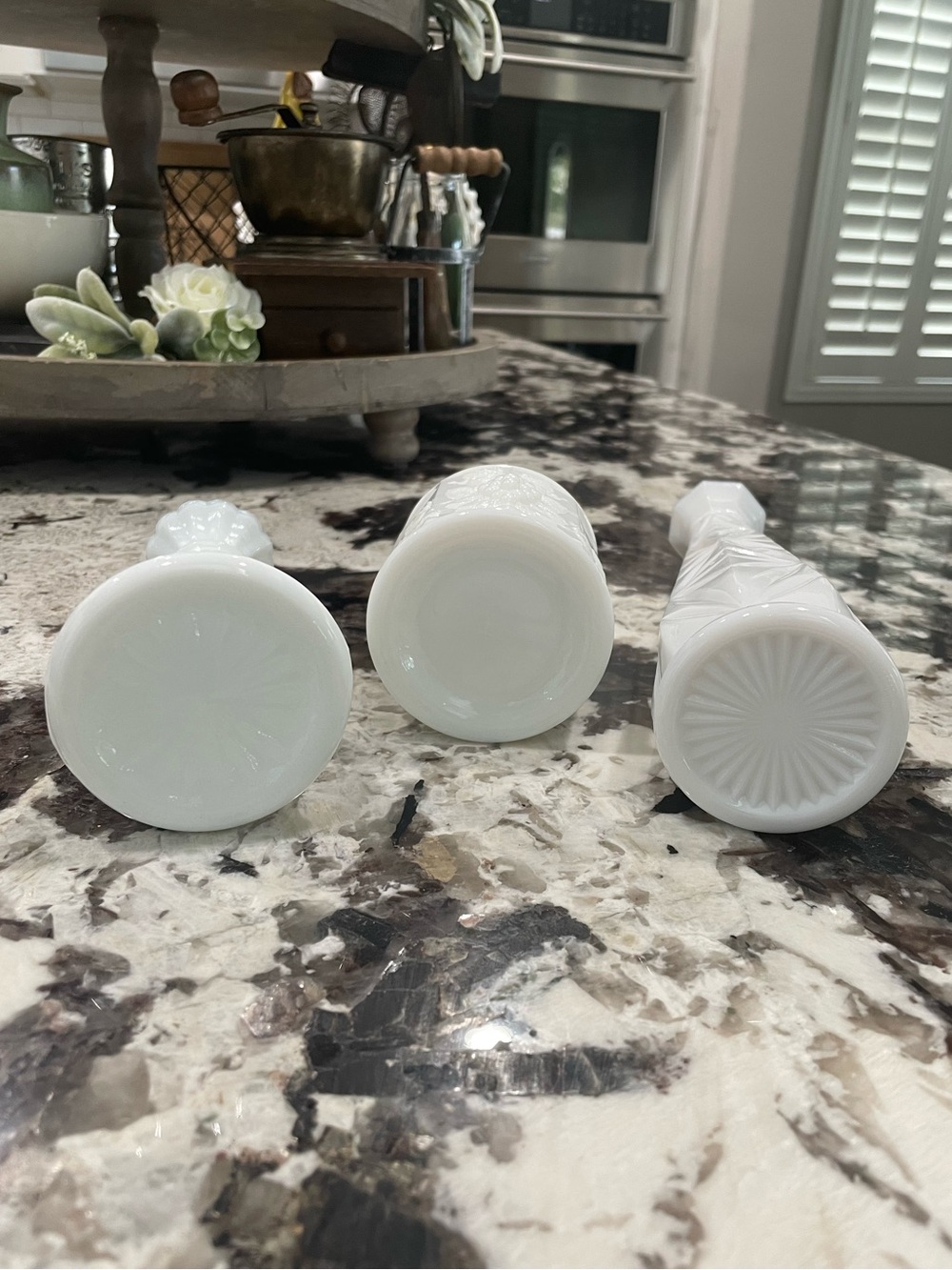White Milk Glass Decorative Vases  Vintage - Set of 3 9”, 6”, 4.5” - Picture 2 of 12